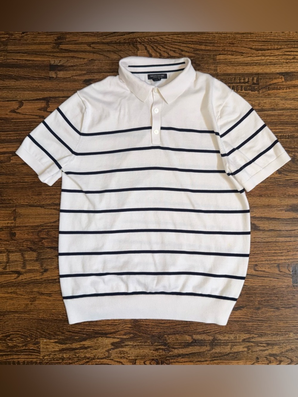 Banana Republic Beige Striped Supima Knit Cotton Sweater Polo Shirt Size Large